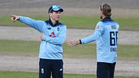 England's Eoin Morgan and Joe Root discuss decisions in September's ODI series against Australia