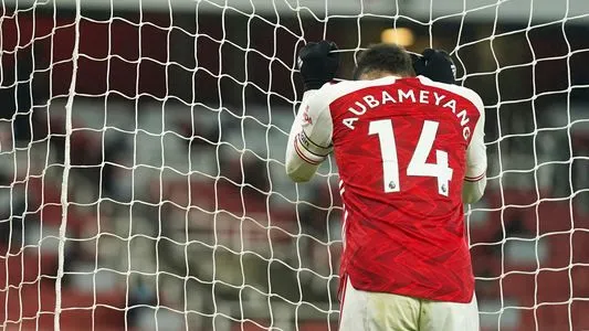 Pierre-Emerick Aubameyang of Arsenal reacts after a missed chance