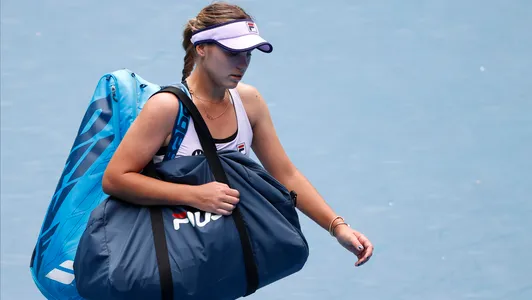 United States' Sofia Kenin leaves the court following her second round loss to Estonia's Kaia Kanepi during at the Australian Open tennis championship in Melbourne