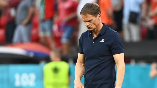 Netherlands coach Frank de Boer looks dejected after the Euro 2020 soccer championship round of 16 match between the Netherlands and Czech Republic at the Puskas Arena