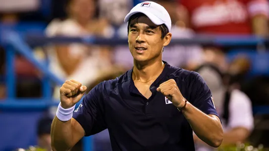 Mackenzie McDonald of the United States celebrates after defeating Nick Kyrgios of Australia during the Citi Open at Rock Creek Park Tennis Center | Photo by: Scott Taetsch-USA TODAY Sports