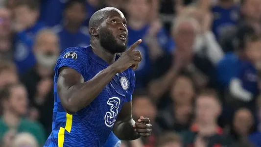Chelsea's Romelu Lukaku celebrates after scoring his side's first goal during the Champions League Group H soccer match between Chelsea and Zenit St Petersburg at Stamford Bridge