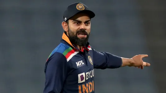 India's captain Virat Kohli reacts