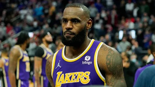 LeBron James is ejected after fouling Detroit Pistons center Isaiah Stewart during the second half of an NBA basketball game, Sunday, Nov. 21, 2021, in Detroit.