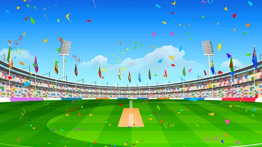 Stadium of cricket showing flags of participating countries — Vector