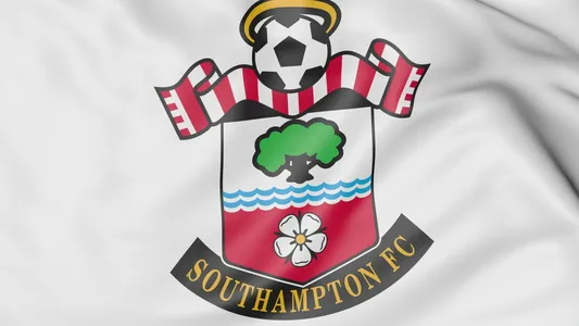 Close-up of waving flag with Southampton F.C football club logo, 3D France — Photo by alexeynovikov