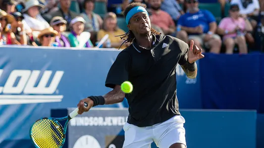 WINSTON-SALEM, NC, USA - AUGUST 28: Mikael Ymer plays Ilya Ivashka in the Final on August 22, 2021 at the Winston-Salem Open in Winston-Salem, North Carolina