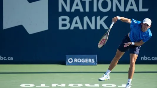 Alex de Minaur contesting his match against Taylor Fritz in Toronto, Canada. August 9, 2023. Photo Courtesy: National Bank Open Presented by Rogers/Gyles Dias.