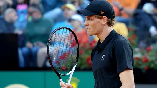 Jannik Sinner plays his opening match against Mariano Navone (not pictured) at the Foro Italico in Rome, Italy. May 10, 2025. Photo courtesy: FITP / Internazionali BNL d’Italia.