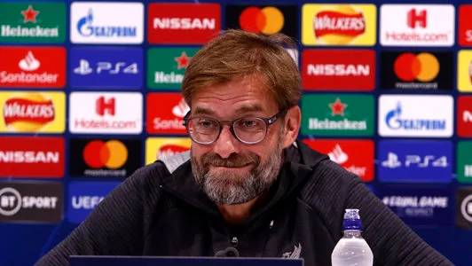26th November 2019 Anfield, Liverpool, Merseyside, England UEFA Champions League, Liverpool versus Napoli, Press Conferences Liverpool manager Jurgen Klopp speaking to the media during today s press conference, PK, Pressekonferenz at Anfield ahead of tomo