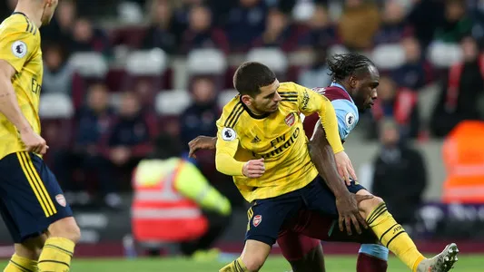 Lucas Torreira In Action For Arsenal Against West Ham United