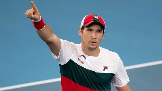 Dusan Lajovic playing at the 2020 ATP Cup