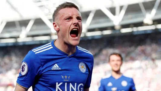 Leicester City striker Jamie Vardy celebrates his goal in a 2-2 Premier League draw with West Ham United