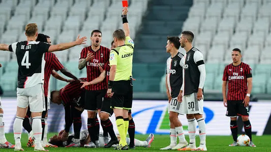 AC Milan's Ante Rebic is sent off against Juventus