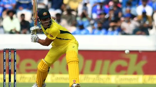 Australian cricketer Marcus Stoinis plays a shot during the first one day international (ODI) cricket match between India and Australia at the Rajiv Gandhi International Cricket Stadium in Hyderabad