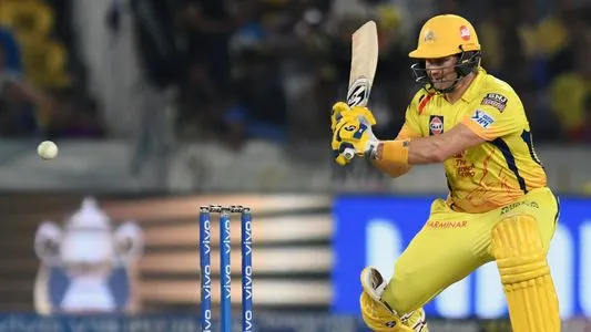 Chennai Super Kings cricketer Shane Watson plays a shot during the 2019 Indian Premier League