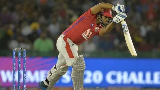 Kings XI Punjab cricketer Nicholas Pooran plays a shot during the 2019 Indian Premier League