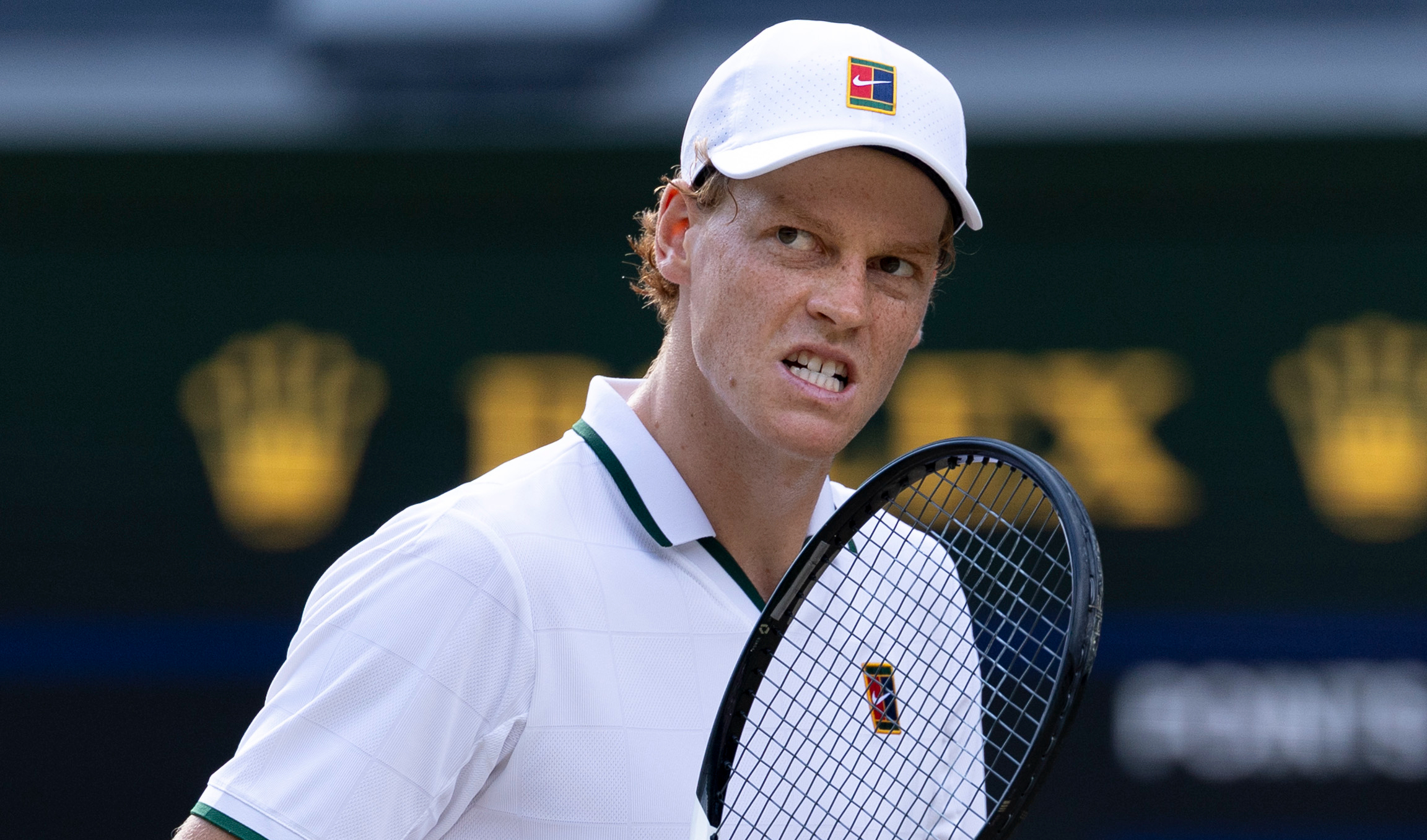 Jannik Sinner playing Novak Djokovic (not pictured) at Wimbledon. London, UK. July 10, 2026. Photo credit: The Championships.