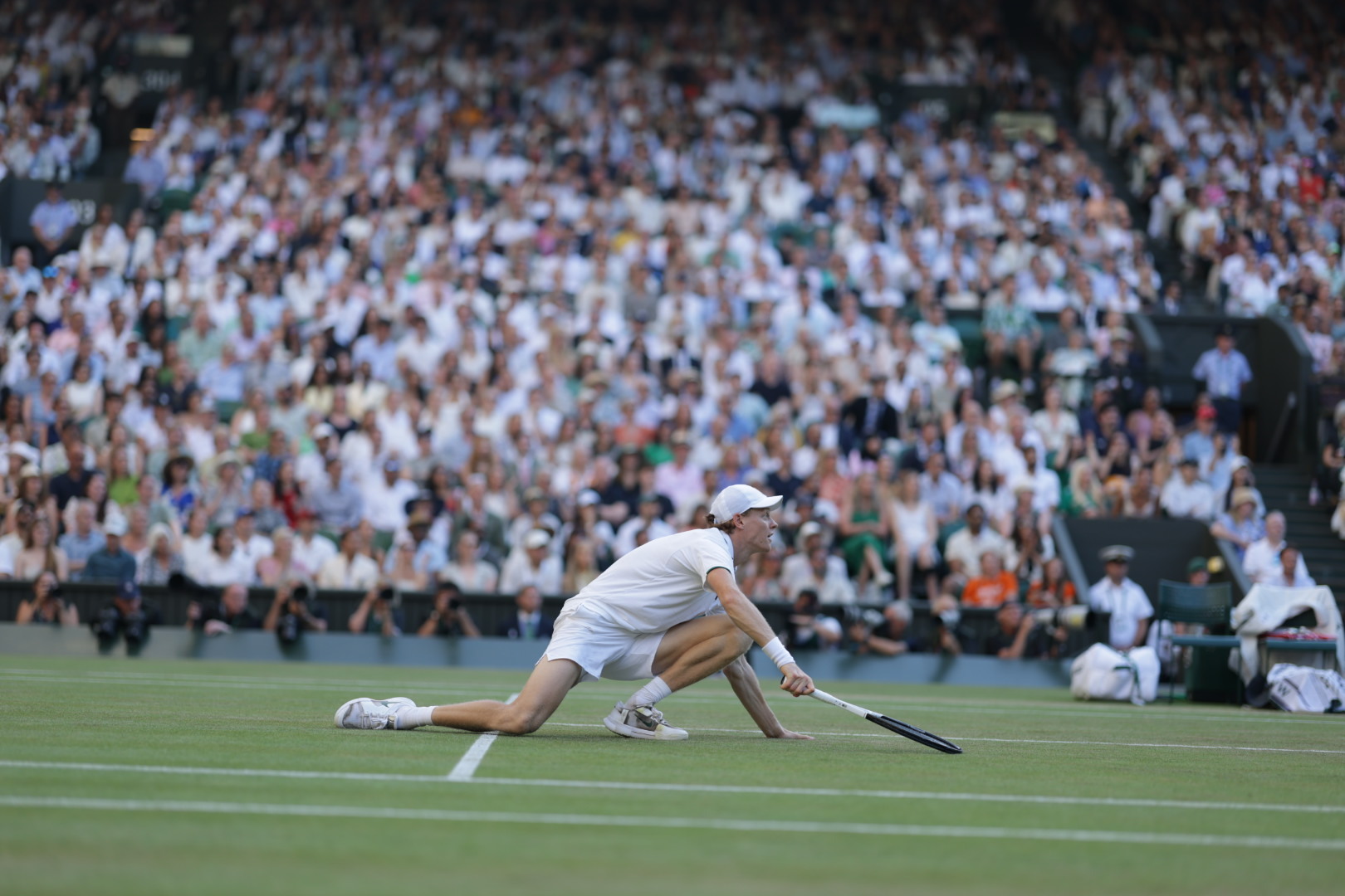 Jannik Sinner competing in the Wimbledon final. London, UK. July 12, 2026. Photo credit: The Championships, Wimbledon.